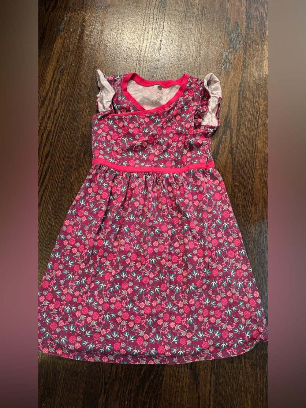 Tea Collection Raspberry Floral Ruffle-Sleeve Dress
